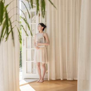 透气亚麻纱窗帘法式复古客厅现代飘窗阳台艾罗纱帘奶油色纱帘