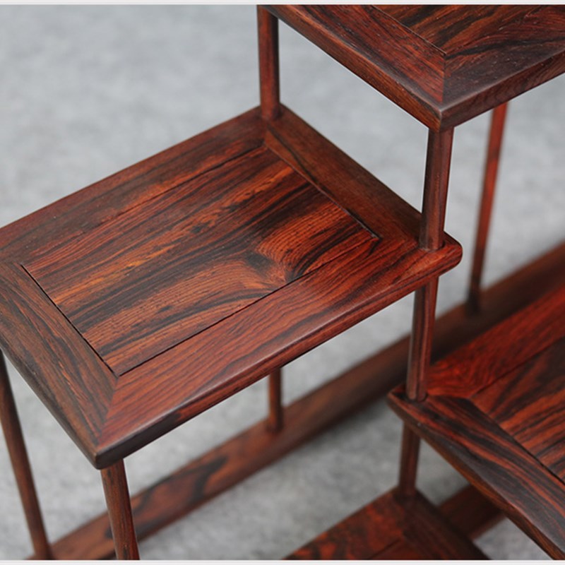 老挝红酸枝微凹黄檀榫卯结构小博古架多宝阁实木茶壶底座石头木托