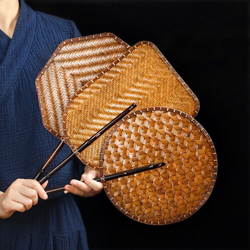 国风大漆竹编织团扇老式面汉服掌扇手工中式扇子纳凉夏季蒲扇