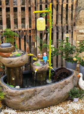 入户花园景观装饰k庭院流水摆件阳台鱼池造景假山喷泉水池风水轮