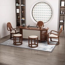 新中式北美黑胡桃木实木茶桌家用办公室禅意泡茶桌客厅长方形茶台