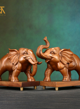 紫铜大象摆件客厅办公室公司家居装饰品吉祥摆设X铜象铜工艺品