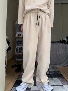 慵懒风加厚直筒阔腿裤 男帅气炸街潮流秋冬套装 套装 方人也屹时尚