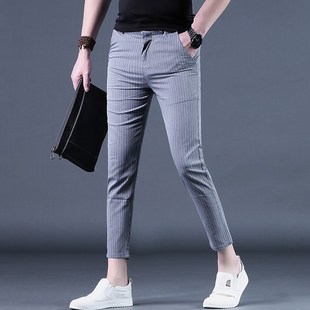 纹休闲裤 2024新款 韩版 九分裤 小脚9分男裤 夏季 潮流修身 夏天薄 男士