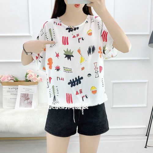 棉绸上衣女款面料夏季宽松大码短袖百搭显瘦打底衫遮肚减龄人造棉