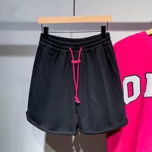 300斤日系时尚 宽松五分裤 抽绳糖果色宽松毛边短裤 夏季 男士 特大码