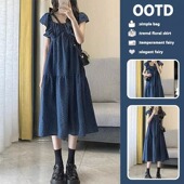 连衣裙202o3新款 设计感蓝色小个子宽松夏季 潮妈薄款 孕妇夏装 时尚