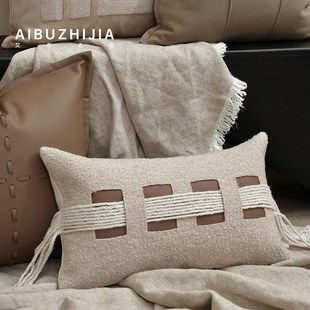 艾布之家编织抱枕沙发靠枕简w约米色长方形客厅轻奢高级感腰枕靠