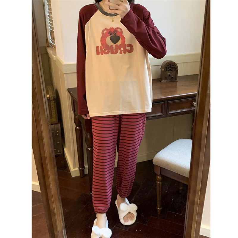 草莓熊~纯棉月子服春装t产后哺乳喂奶衣外出休闲条纹家居服套装