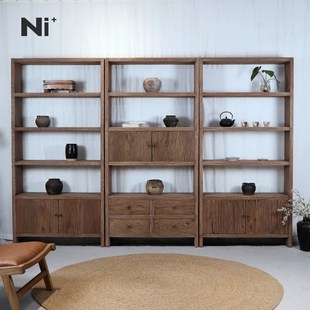 Ni+尼家实木博古架展示柜侘寂风茶室置物架多宝阁茶杯架老木书架