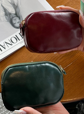 新款复古皮质钱包女小巧卡包质感证件套拉链收纳包随身便携小方包