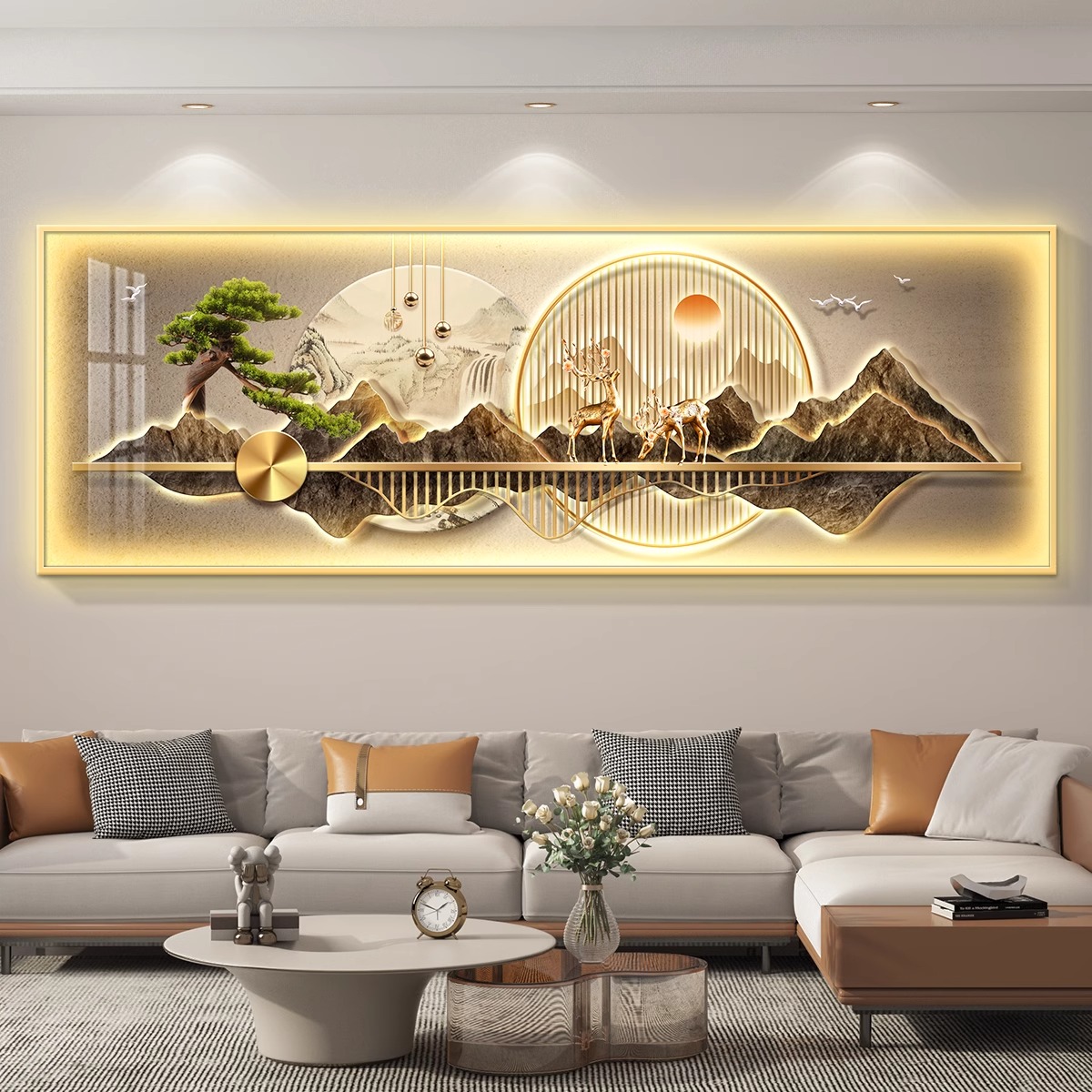 带灯靠山图客厅沙发背景墙壁画202新款高档大气装饰画横幅壁灯画