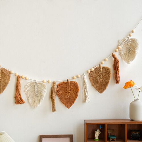 树叶编织挂毯田园风装饰流苏壁挂民宿房间背景墙帘子