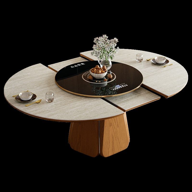 杰格森岩板餐桌变圆桌家用带电磁炉实木椭圆两用饭桌椅,住宅家具,岩板餐桌,淘宝优惠券,粉丝福利购,淘宝优惠卷