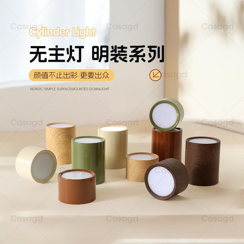 明装筒灯卧室房间书房LED天花灯客厅灯吸顶灯彩色儿童房射灯casa