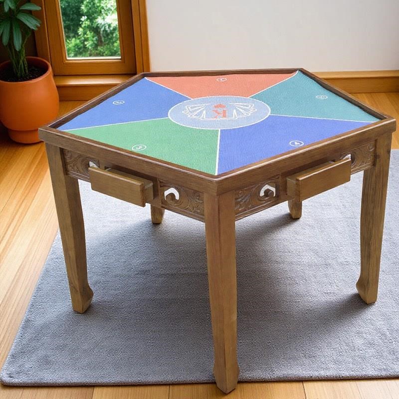实木五边桌棋牌打扑克掼蛋桌够级六角桌狗腿桌斗地主保皇桌八边形