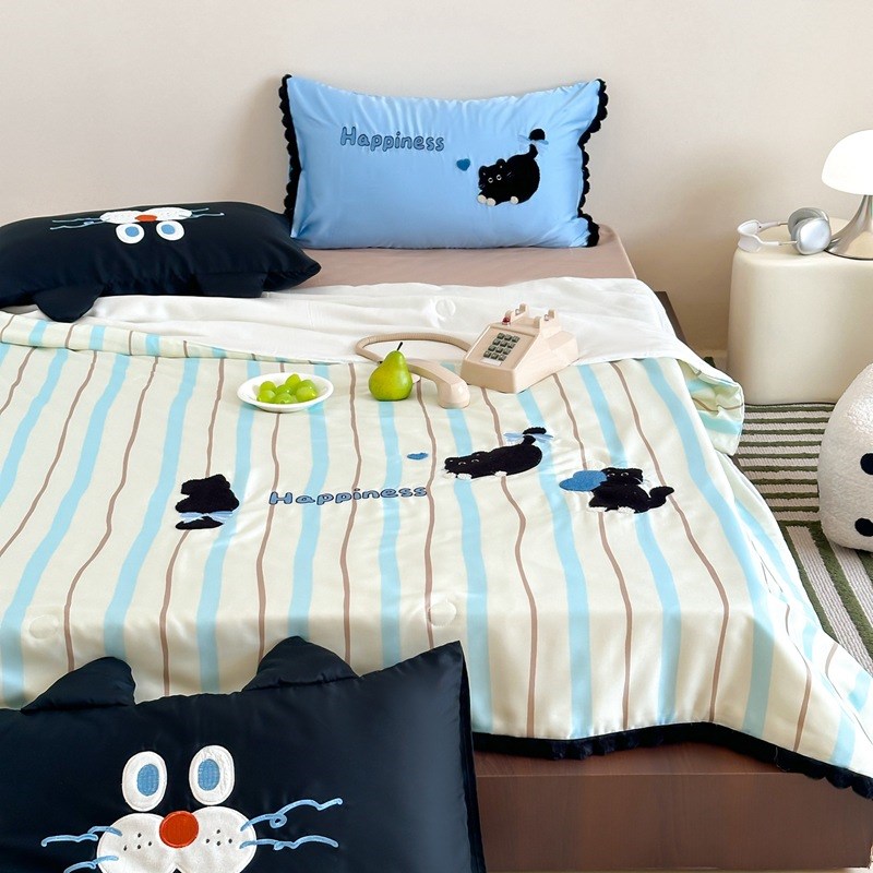 in风条纹夏被 夏季凉感0支兰精天丝夏凉被数码印花卡通刺绣夏被