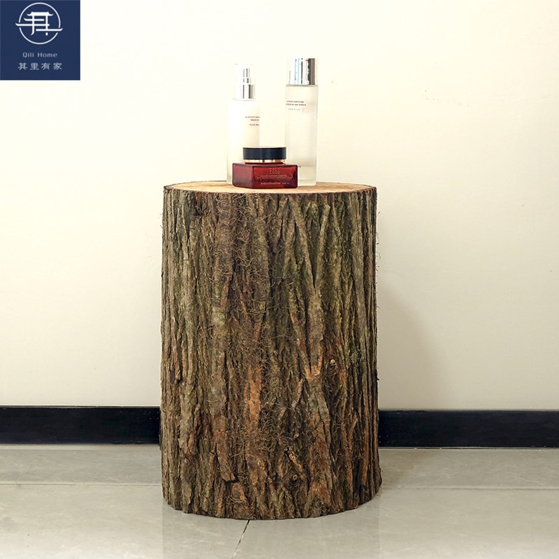 实木带皮木桩墩子陈列造景树桩座凳茶几根雕花架立柱底座
