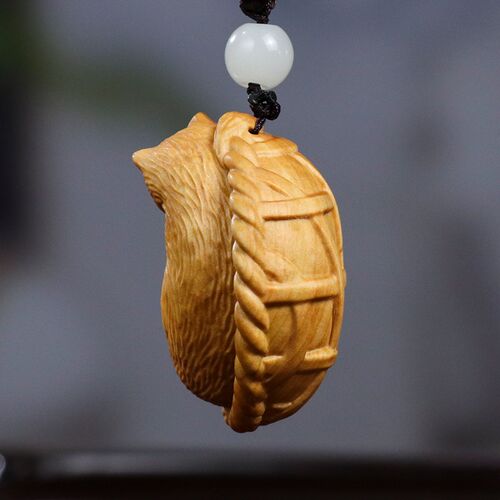 黄杨木雕挂件文玩把玩木质动物手工艺品财猫汽车吊坠