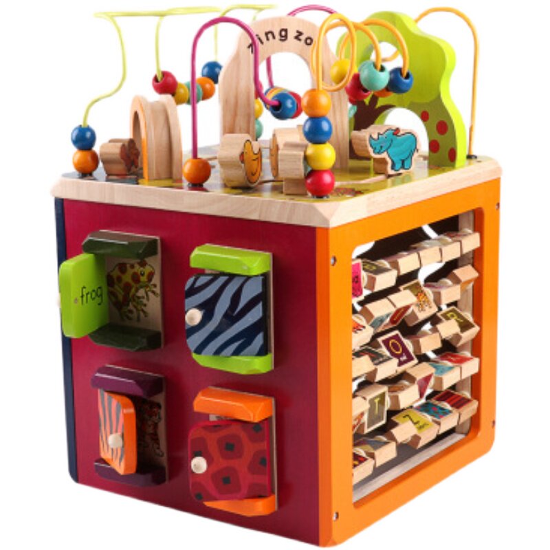 儿童大绕珠串珠多功能婴幼儿木制八面体百宝箱2岁宝宝益智