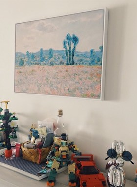 莫奈粉色田风景 lud on 大师经典田园虞美人旁白装饰画