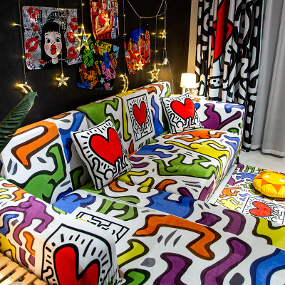 卡通插画keith hing沙发罩防滑弹力盖布家用大尺寸沙发巾