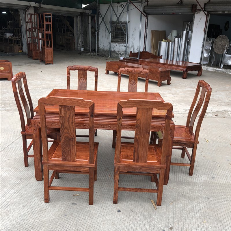 红木餐桌椅组合花梨木长方形餐桌刺蝟紫檀象头餐桌中式实木餐桌椅
