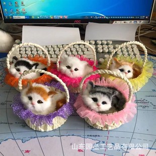 提篮猫咪g仿真动物会叫家庭摆件儿童玩具仿真猫毛手伴生日礼 新款