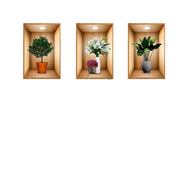 补窟窿遮挡贴画墙洞装饰三联植物花卉3D效果仿真自粘画盆栽装饰画