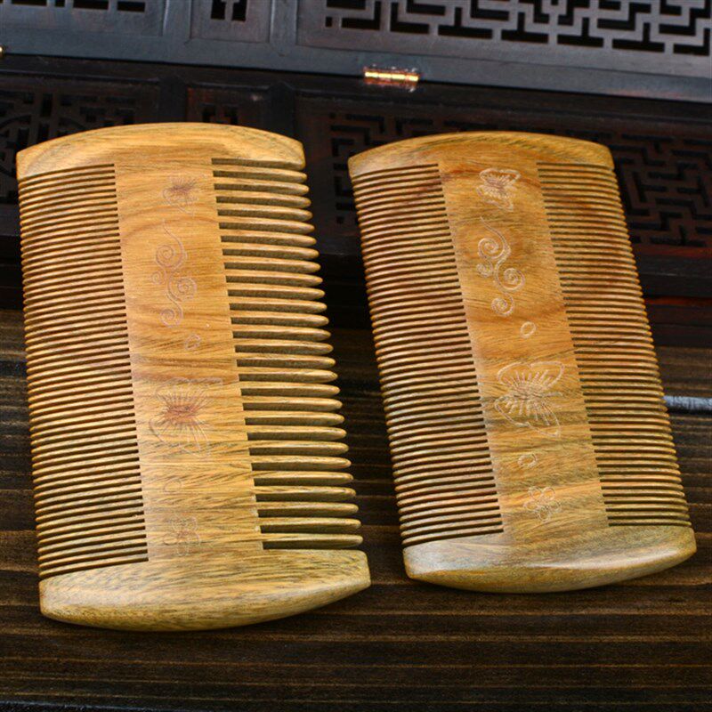 正宗天然绿檀木梳子玉檀防静电梳脱发按摩篦子超密齿去头屑篦子梳