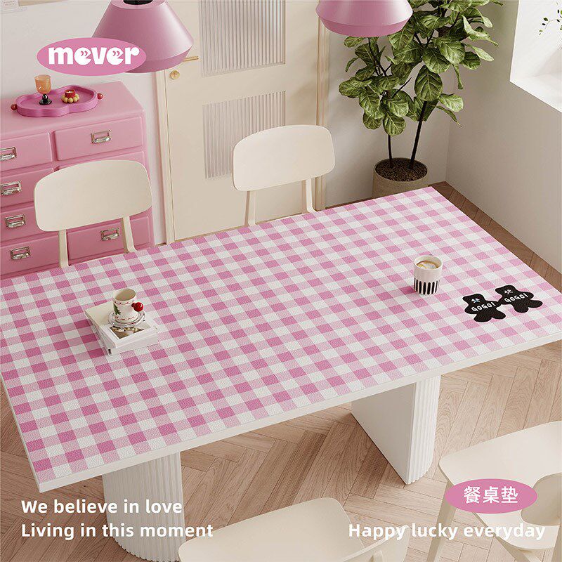 红色格子in风餐桌垫防水防油免洗隔热皮革台桌布PC卡通书桌垫子