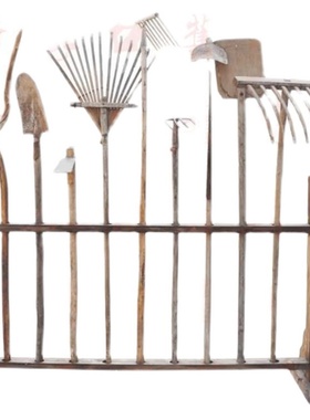 民俗老物件农村旧农耕工具木耙木叉锄头铁锹农具怀旧复古装饰