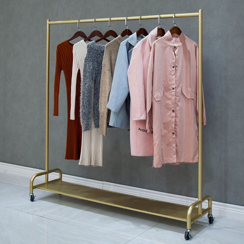 可移动单杆式晾衣杆挂衣架纳米金多功能晾衣架家用置地衣架带轮子