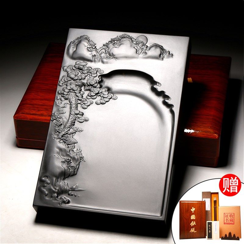 国家非遗 安徽歙县砚台名师歙砚高山流水遇知音老坑天然料磨墨 黑,文具电教/文化用品/商务用品,砚台,淘宝优惠券,粉丝福利购,淘宝优惠卷