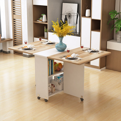 圆形折叠餐桌小户型家用带轮长方形多功能吃饭桌子