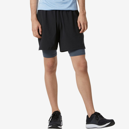 New Balance新百伦正品男假两件式松紧腰休闲运动短裤MS21150-BK