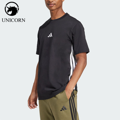 Adidas/阿迪达斯官方正品春季男士圆领针织条纹运动短袖T恤JD1906