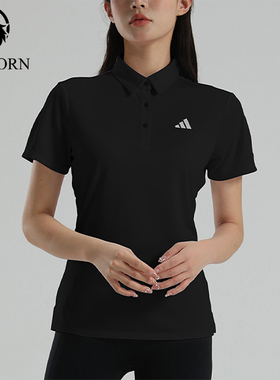Adidas/阿迪达斯正品新款女黑色跑步经典简约短袖Polo衫KS0431