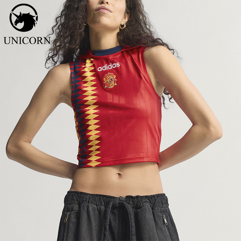Adidas/阿迪达斯正品女士Logo修身短款连帽无袖足球衣KE2290