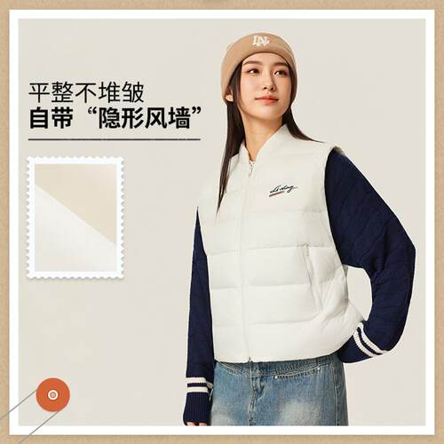 李宁正品2025秋冬款女子轻薄立领简约百搭鸭绒羽绒马甲AMRV040