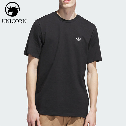Adidas/阿迪达斯正品三叶草男士透气简约LOGO印花日常T恤JW0038