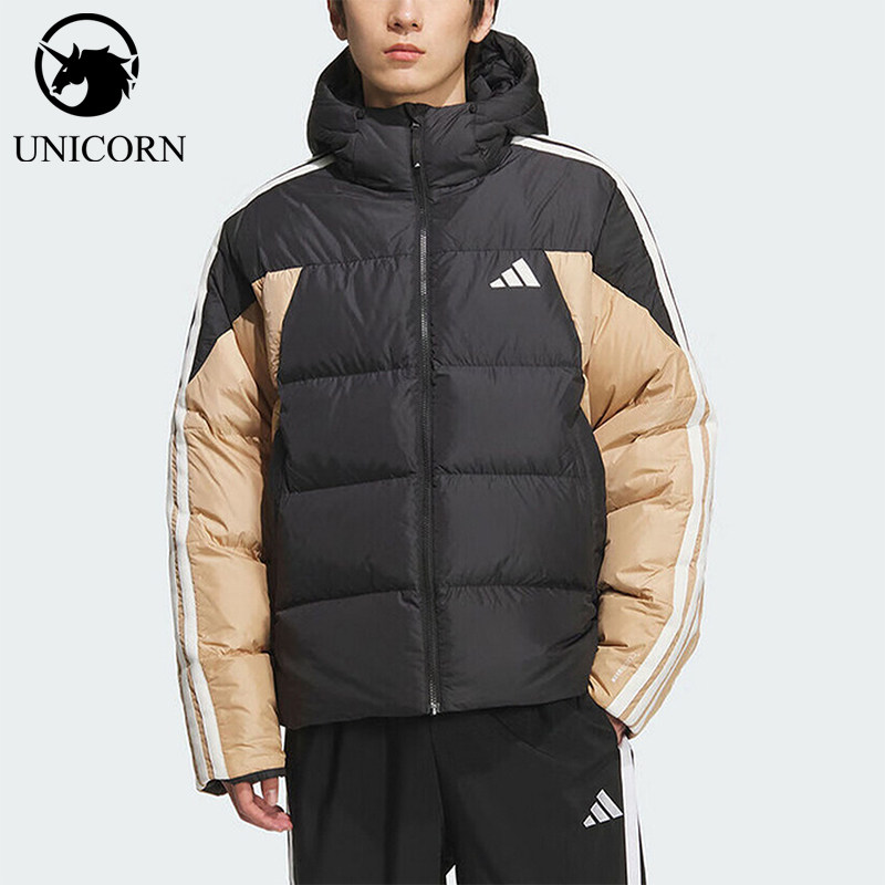 Adidas/阿迪达斯正品2025冬季款男士运动连帽拼接羽绒服KC2495