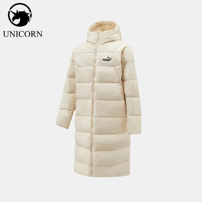 Puma/彪马正品连帽长款羽绒服新款男经典米白色羽绒服672435-87