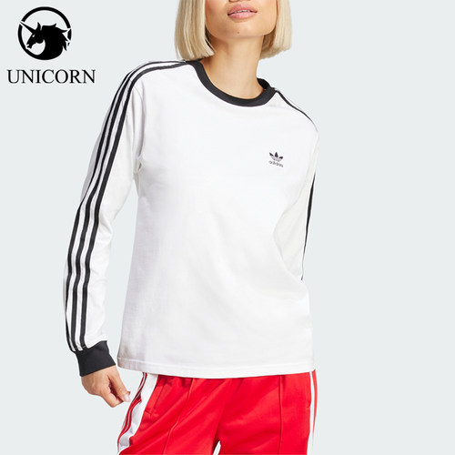 Adidas/阿迪达斯正品三叶草女士圆领套头条纹长袖T恤JC5776