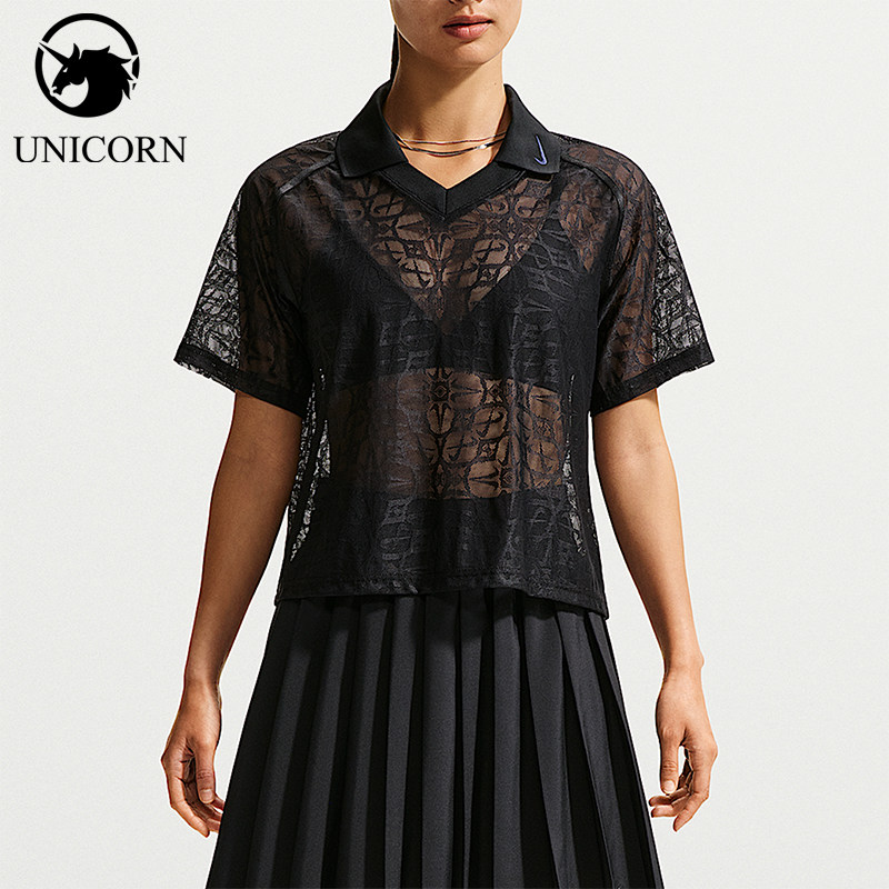 Nike/耐克正品Sportswear女士宽松蕾丝翻领短袖T恤IF0521-010