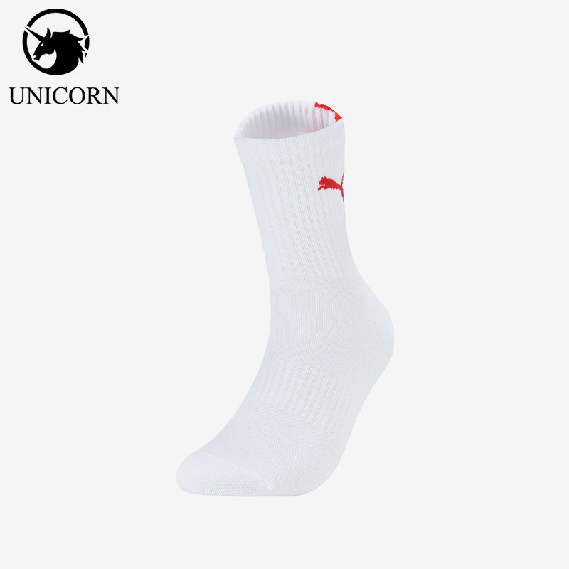 Puma/彪马正品中筒袜新款男女白红色合脚经典休闲运动袜947634-03