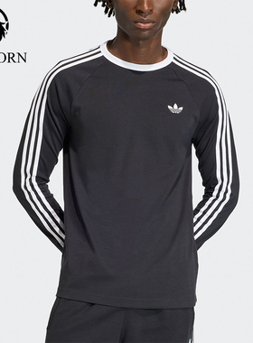 Adidas/阿迪达斯正品三叶草新款男黑白色亲肤经典长袖T恤KE3546