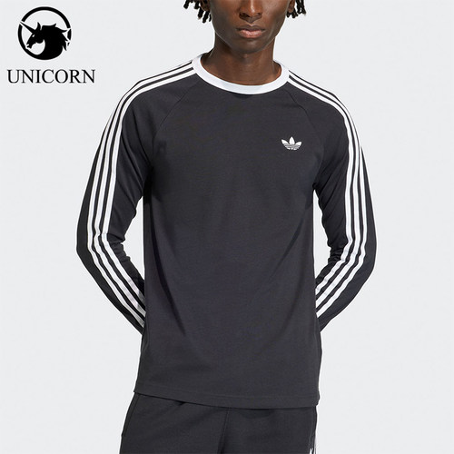 Adidas/阿迪达斯正品三叶草新款男黑白色亲肤经典长袖T恤KE3546