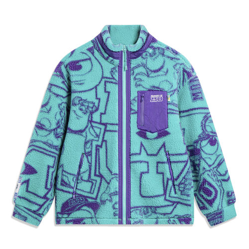 Lining/李宁正品联名系列男子满印抓绒保暖宽松针织外套AFDT655