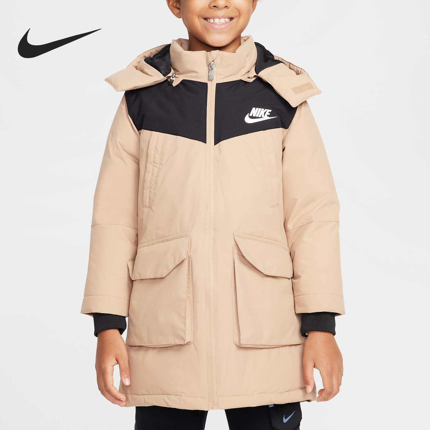 Nike/耐克正品秋冬新款小童拼接中长款保暖羽绒服HV7185-200